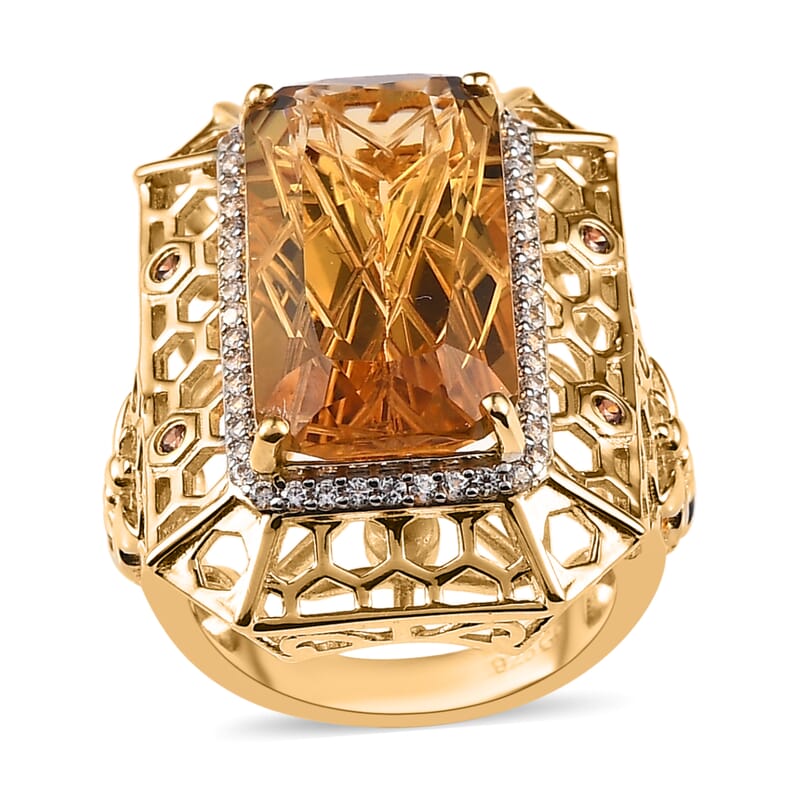 GP Trionfo Collection Premium Brazilian Citrine and Multi Gemstone Ring in Vermeil Yellow Gold Over Sterling Silver (Size 10.0) 12.00 ctw
