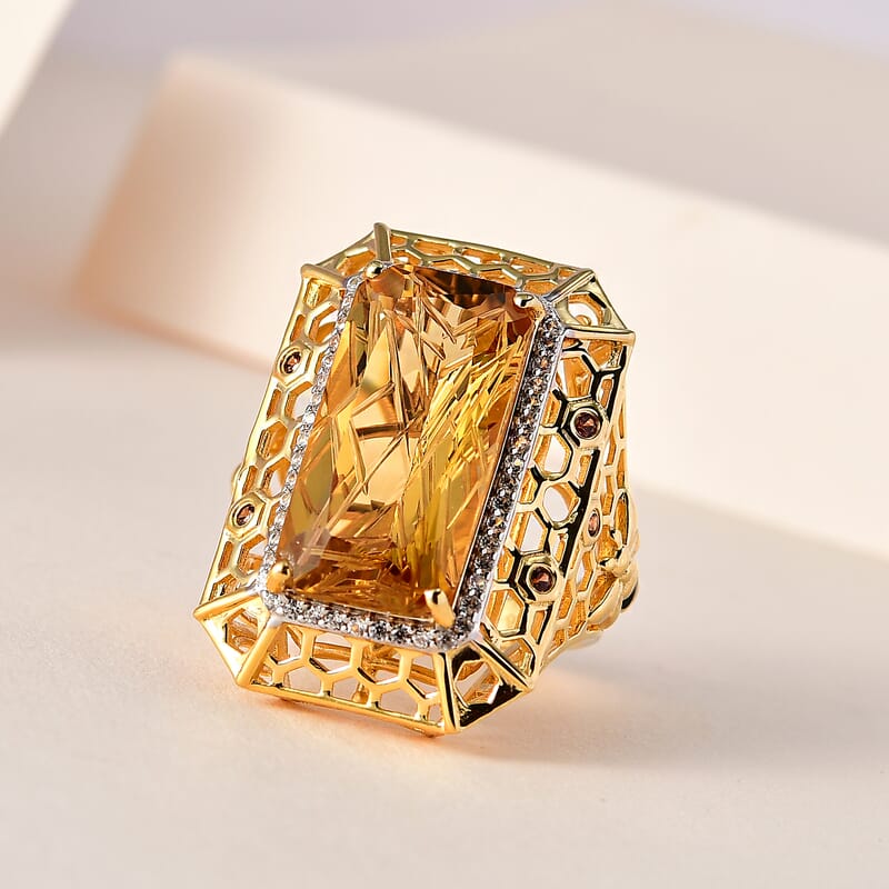 GP Trionfo Collection Premium Brazilian Citrine and Multi Gemstone Ring in Vermeil Yellow Gold Over Sterling Silver (Size 10.0) 12.00 ctw