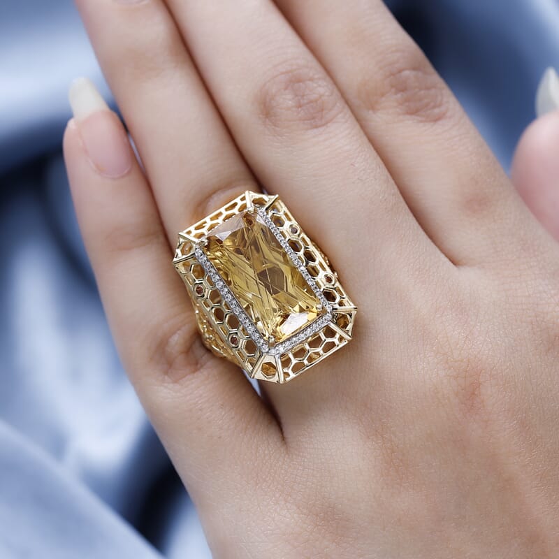 GP Trionfo Collection Premium Brazilian Citrine and Multi Gemstone Ring in Vermeil Yellow Gold Over Sterling Silver (Size 10.0) 12.00 ctw