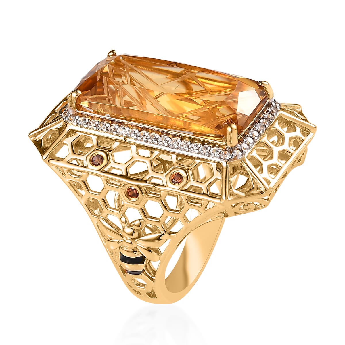 GP Trionfo Collection Premium Brazilian Citrine and Multi Gemstone Ring in Vermeil Yellow Gold Over Sterling Silver (Size 10.0) 12.00 ctw image number 3