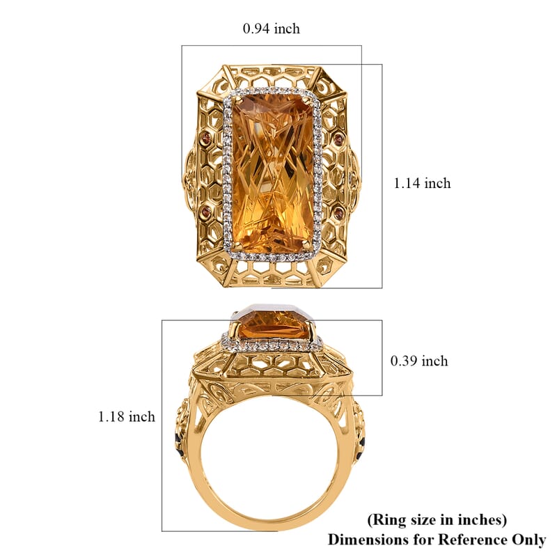 GP Trionfo Collection Premium Brazilian Citrine and Multi Gemstone Ring in Vermeil Yellow Gold Over Sterling Silver (Size 10.0) 12.00 ctw