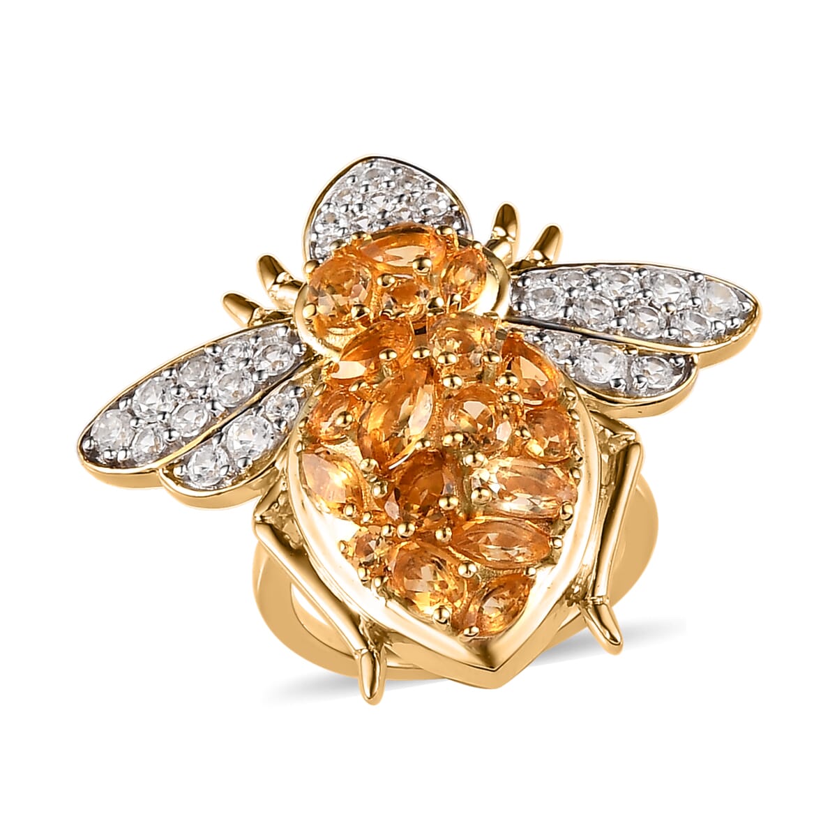 GP Trionfo Collection Premium Brazilian Citrine and White Zircon Bee Ring in Vermeil Yellow Gold Over Sterling Silver 3.60 ctw image number 0