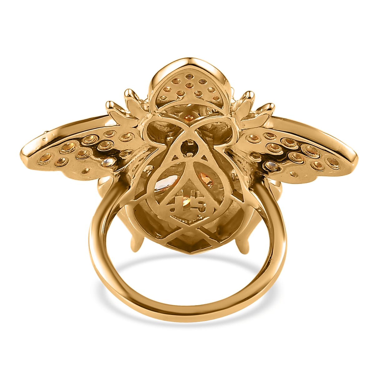 GP Trionfo Collection Premium Brazilian Citrine and White Zircon Bee Ring in Vermeil Yellow Gold Over Sterling Silver 3.60 ctw image number 4