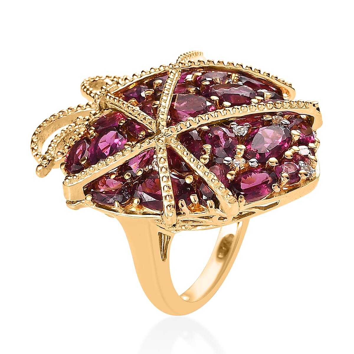 GP Amore Collection Orissa Rhodolite Garnet and White Zircon Ring in Vermeil Yellow Gold Over Sterling Silver (Size 5.0) 9.75 ctw