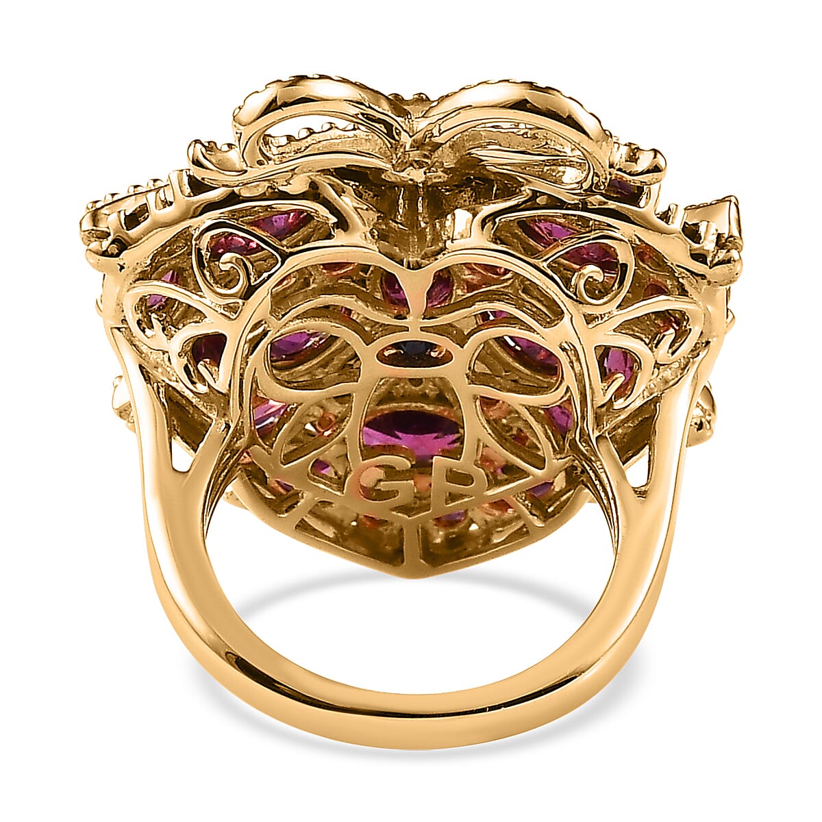 GP Amore Collection Orissa Rhodolite Garnet and White Zircon Ring in Vermeil Yellow Gold Over Sterling Silver (Size 5.0) 9.75 ctw