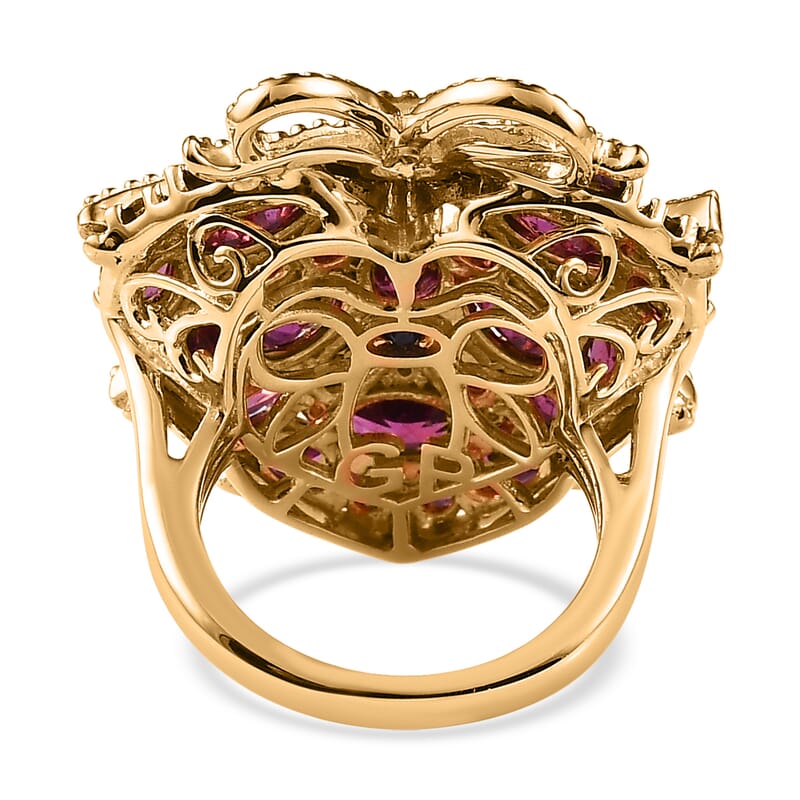 GP Amore Collection Orissa Rhodolite Garnet and White Zircon Ring in Vermeil Yellow Gold Over Sterling Silver (Size 5.0) 9.75 ctw