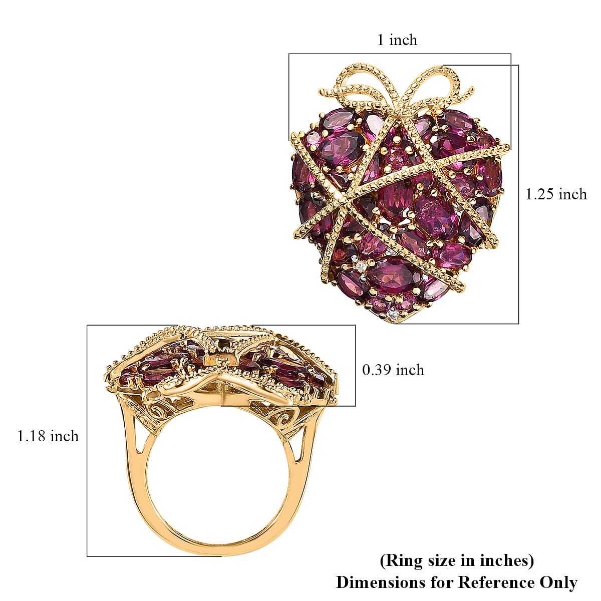 GP Amore Collection Orissa Rhodolite Garnet and White Zircon Ring in Vermeil Yellow Gold Over Sterling Silver (Size 5.0) 9.75 ctw