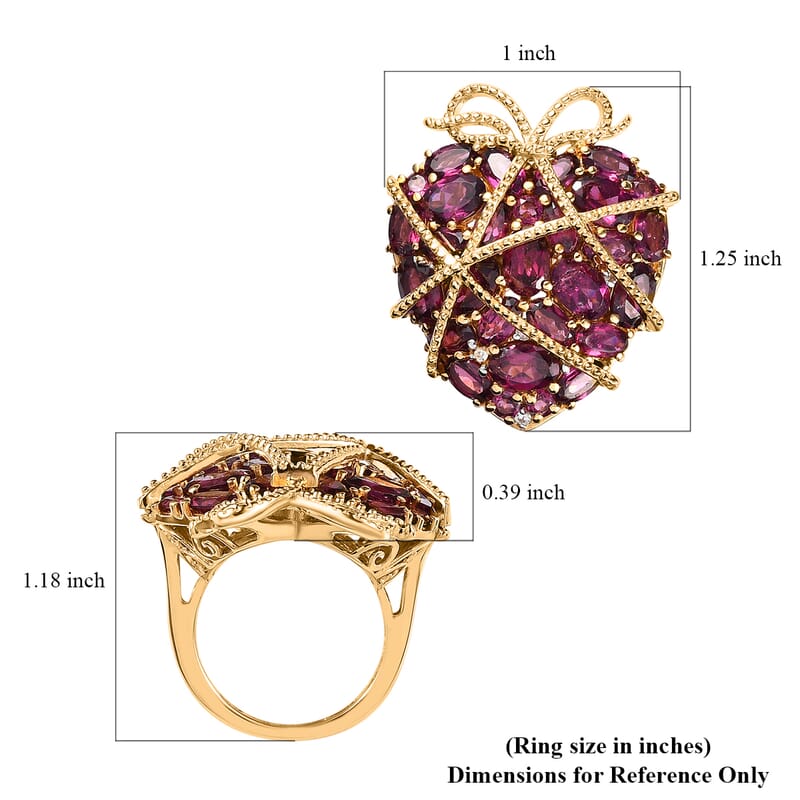 GP Amore Collection Orissa Rhodolite Garnet and White Zircon Ring in Vermeil Yellow Gold Over Sterling Silver (Size 5.0) 9.75 ctw