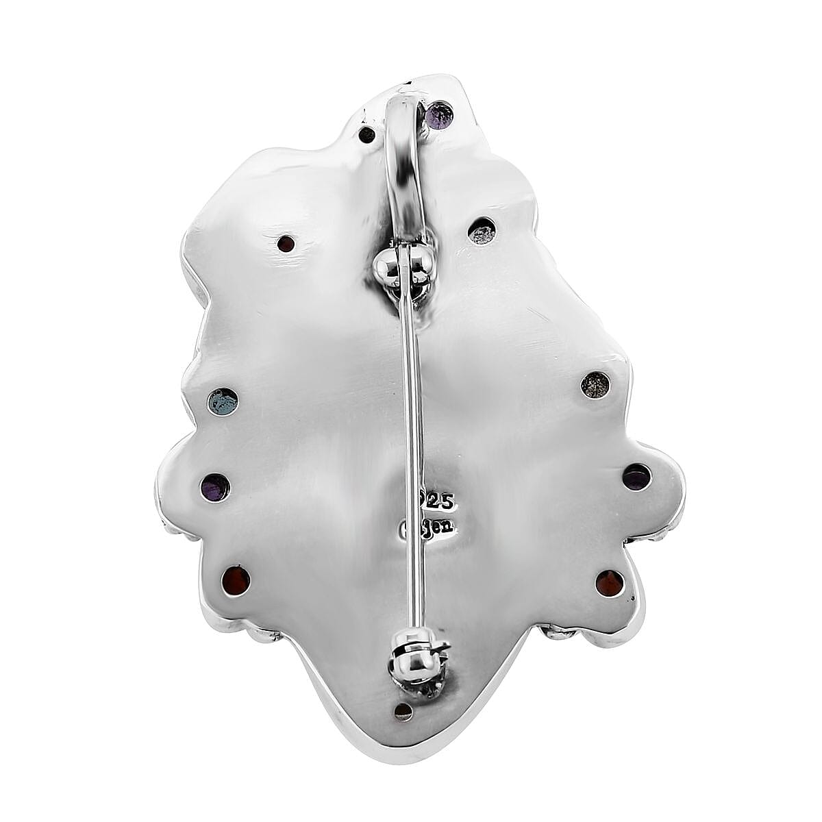 Sajen Silver Carved Bone and Multi Gemstone Pendant without Chain in Sterling Silver 11.15 ctw