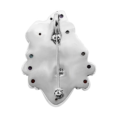 Sajen Silver Carved Bone and Multi Gemstone Pendant without Chain in Sterling Silver 11.15 ctw