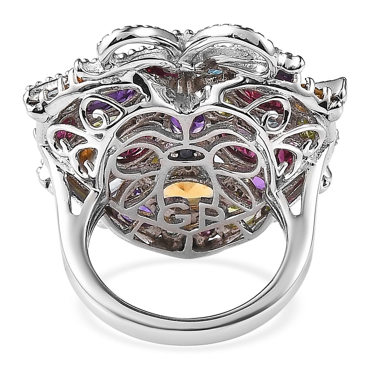 GP Amore Collection Multi Gemstone Ring in Platinum Over Sterling Silver (Size 10.0) 8.75 ctw