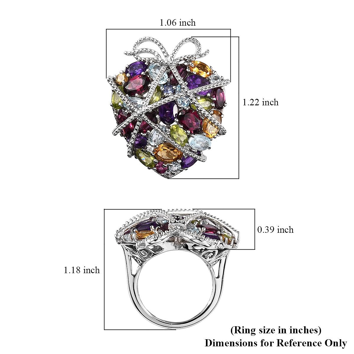 GP Amore Collection Multi Gemstone Ring in Platinum Over Sterling Silver (Size 10.0) 8.75 ctw