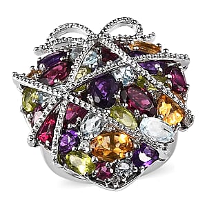 GP Amore Collection Multi Gemstone Ring in Platinum Over Sterling Silver (Size 7.0) 8.75 ctw