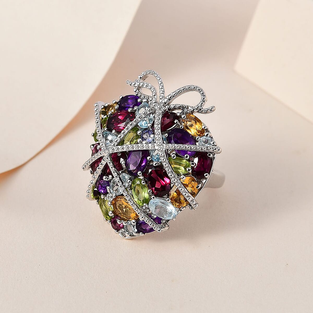 GP Amore Collection Multi Gemstone Ring in Platinum Over Sterling Silver (Size 7.0) 8.75 ctw image number 1