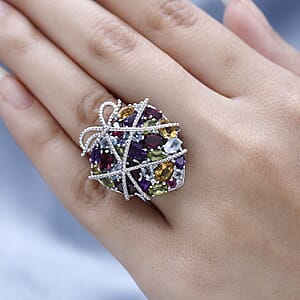 GP Amore Collection Multi Gemstone Ring in Platinum Over Sterling Silver (Size 7.0) 8.75 ctw