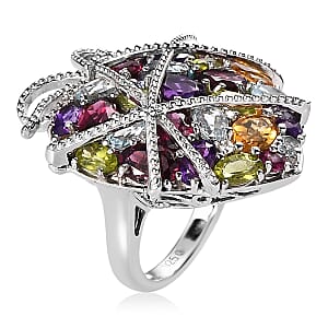 GP Amore Collection Multi Gemstone Ring in Platinum Over Sterling Silver (Size 7.0) 8.75 ctw