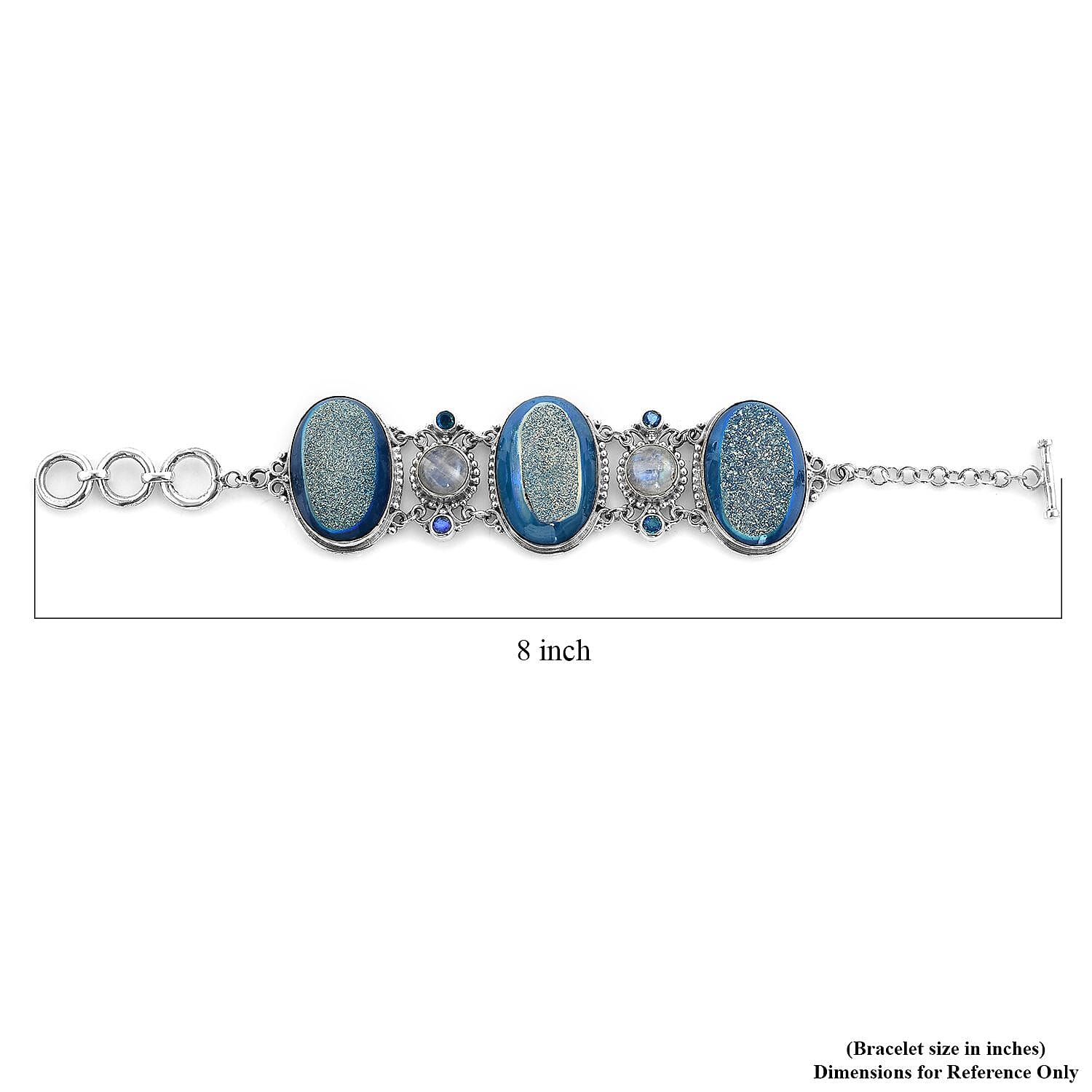 Sajen Silver Pariba Window Druzy Quartz and Multi Gemstone Toggle Clasp Bracelet in Sterling Silver (7.50 In) 119.55 ctw