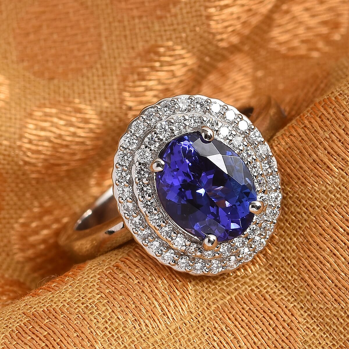 Certified and Appraised Rhapsody 950 Platinum AAAA Tanzanite and E-F VS2 Diamond Double Halo Ring (Size 8.5) 7 Grams 2.50 ctw image number 1