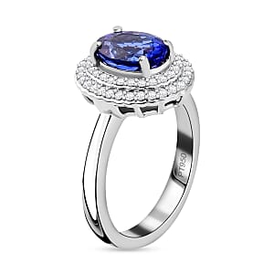 Certified and Appraised Rhapsody 950 Platinum AAAA Tanzanite and E-F VS2 Diamond Double Halo Ring (Size 8.5) 7 Grams 2.50 ctw