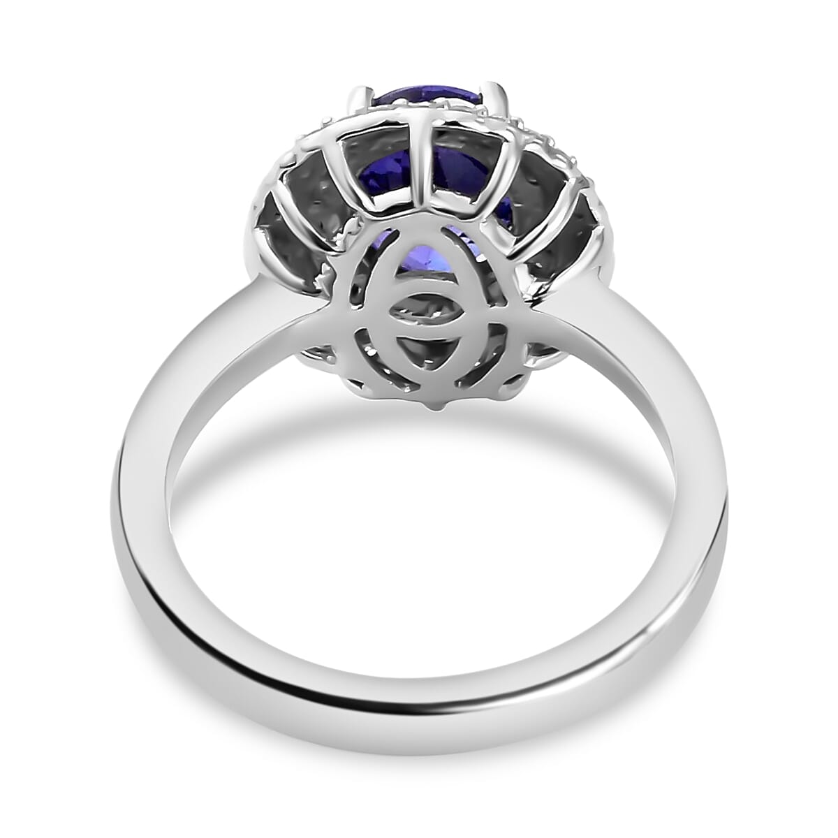 Certified and Appraised Rhapsody 950 Platinum AAAA Tanzanite and E-F VS2 Diamond Double Halo Ring (Size 8.5) 7 Grams 2.50 ctw image number 4