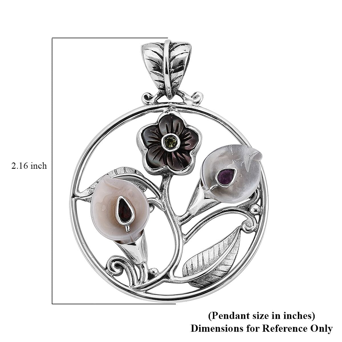 Sajen Silver Mother of Pearl and Multi Gemstone Floral Pendant in Sterling Silver 0.65 ctw image number 5