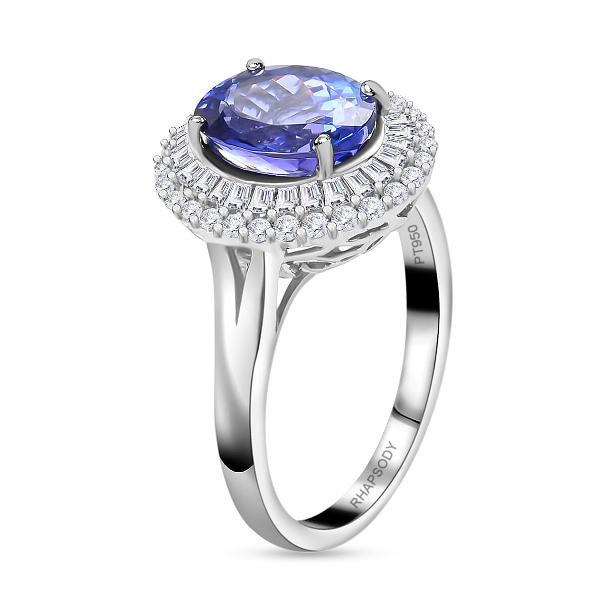 Rhapsody 950 Platinum AAAA Tanzanite and E-F VS Diamond Double Halo Ring (Size 8.5) 6.40 Grams 3.25 ctw  image number 2