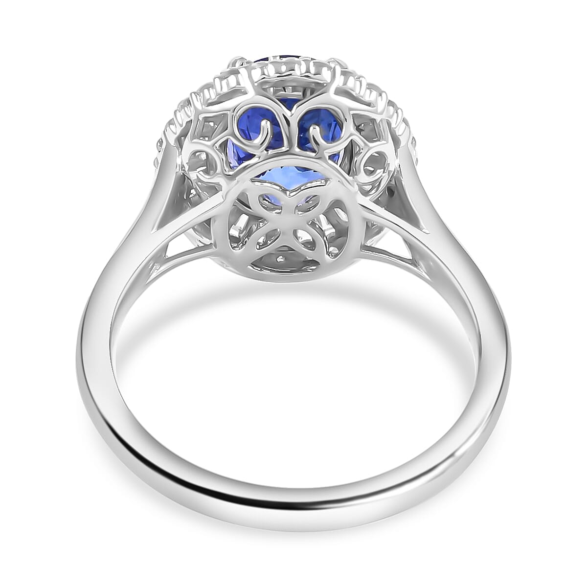 Rhapsody 950 Platinum AAAA Tanzanite and E-F VS Diamond Double Halo Ring (Size 8.5) 6.40 Grams 3.25 ctw  image number 3