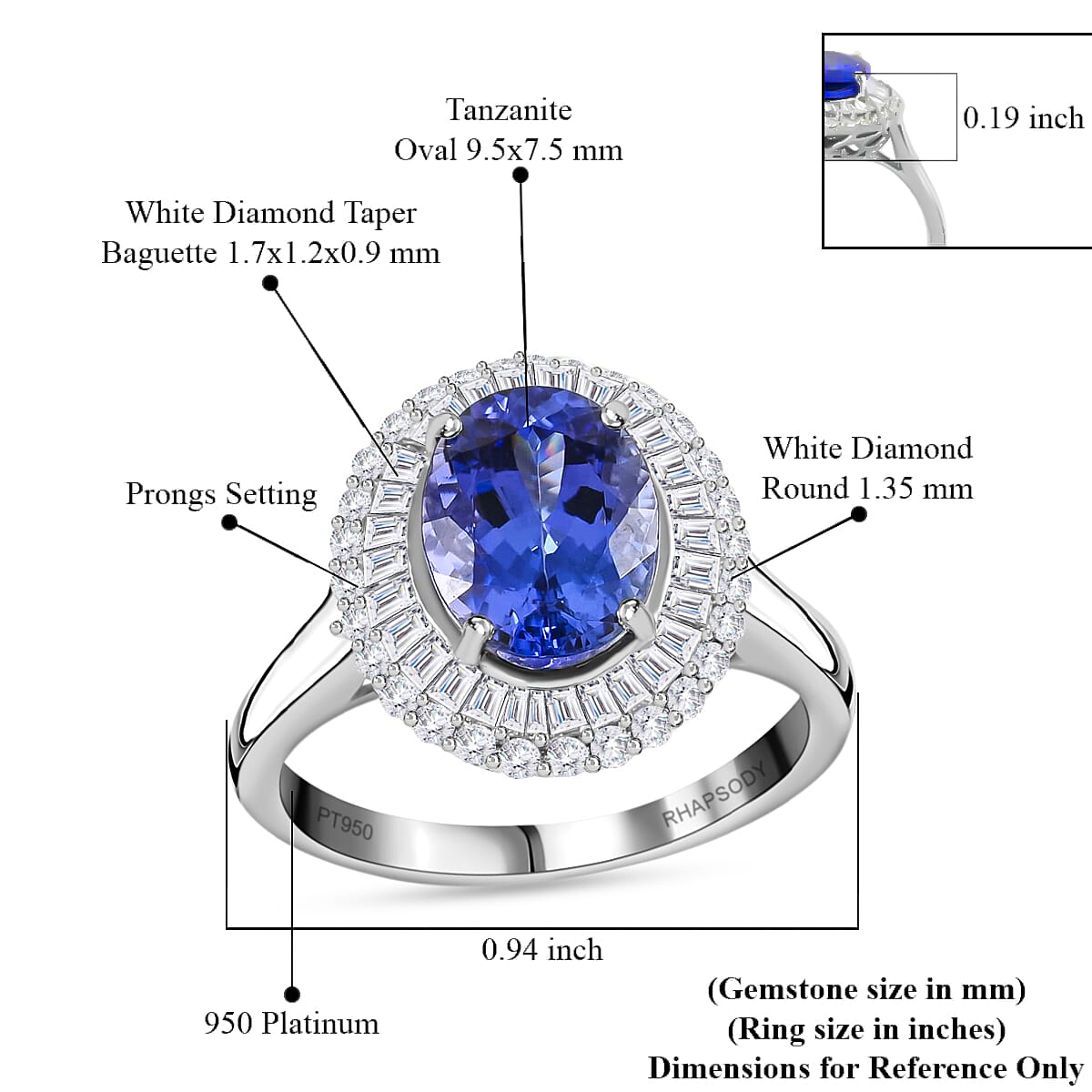 Rhapsody 950 Platinum AAAA Tanzanite and E-F VS Diamond Double Halo Ring (Size 8.5) 6.40 Grams 3.25 ctw  image number 4