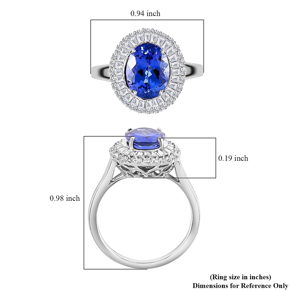 Rhapsody 950 Platinum AAAA Tanzanite and E-F VS Diamond Double Halo Ring (Size 8.5) 6.40 Grams 3.25 ctw  image number 5