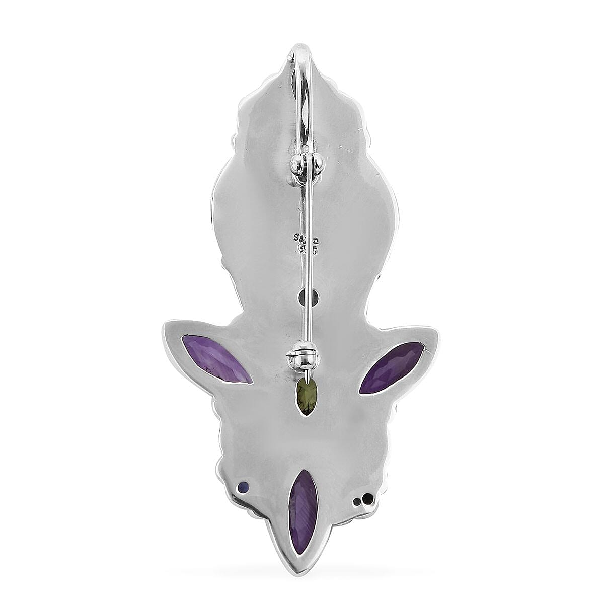 Sajen Silver Mother Of Pearl Carved and Multi Gemstone Pendant in Sterling Silver 13.00 ctw