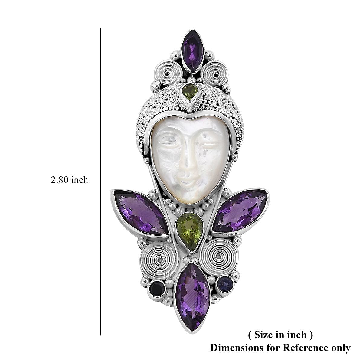 Sajen Silver Mother Of Pearl Carved and Multi Gemstone Pendant in Sterling Silver 13.00 ctw image number 5
