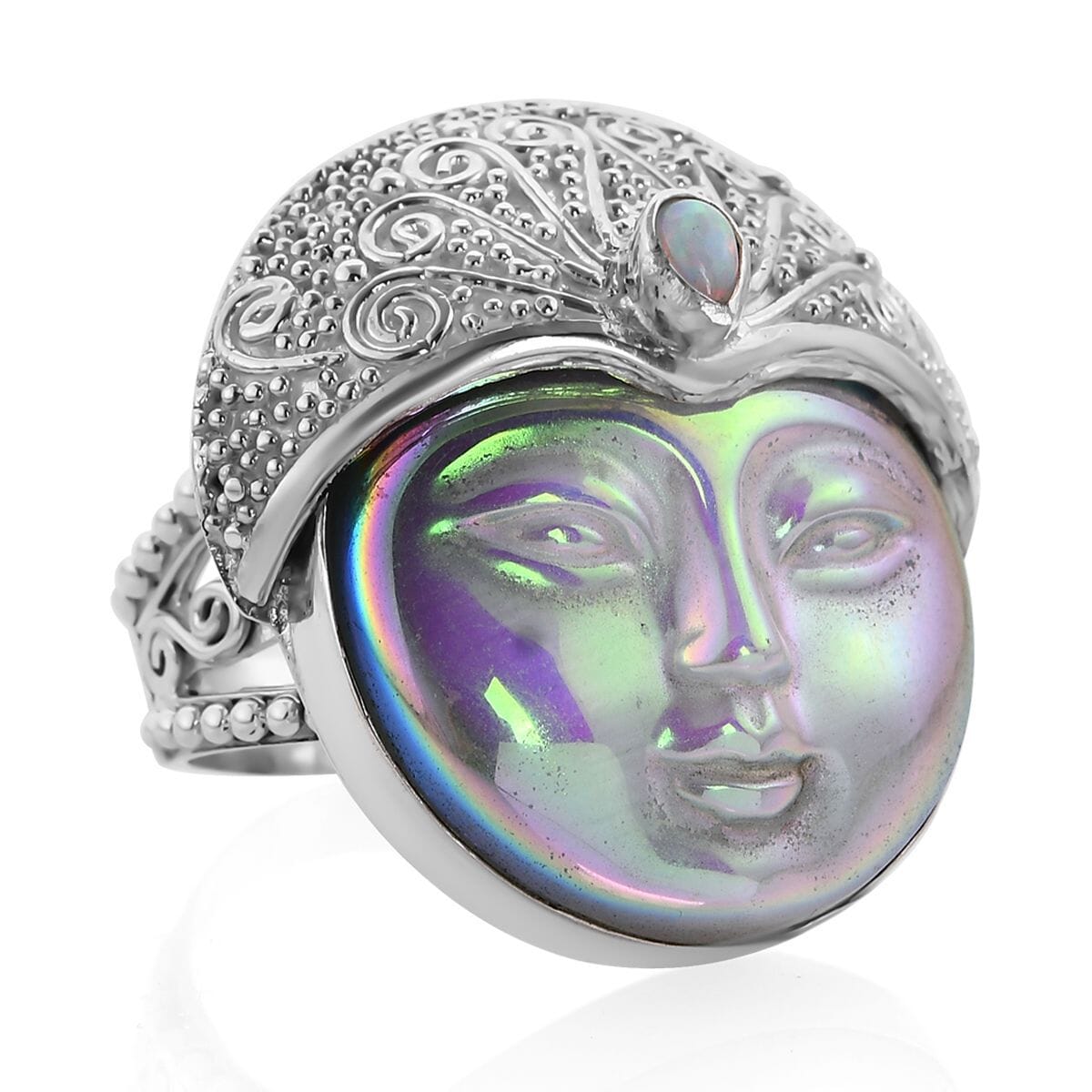 Sajen Silver Carved Bone and Ethiopian Welo Opal Ring in Sterling Silver 0.20 ctw image number 0