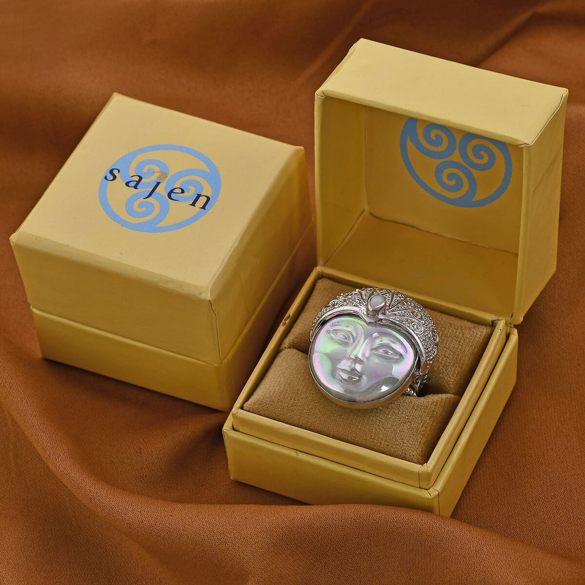 Sajen Silver Carved Bone and Ethiopian Welo Opal Ring in Sterling Silver 0.20 ctw image number 1