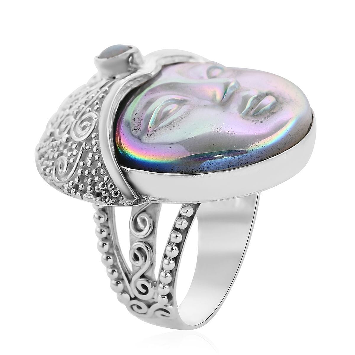 Sajen Silver Carved Bone and Ethiopian Welo Opal Ring in Sterling Silver (Size 7.0) 0.20 ctw image number 3