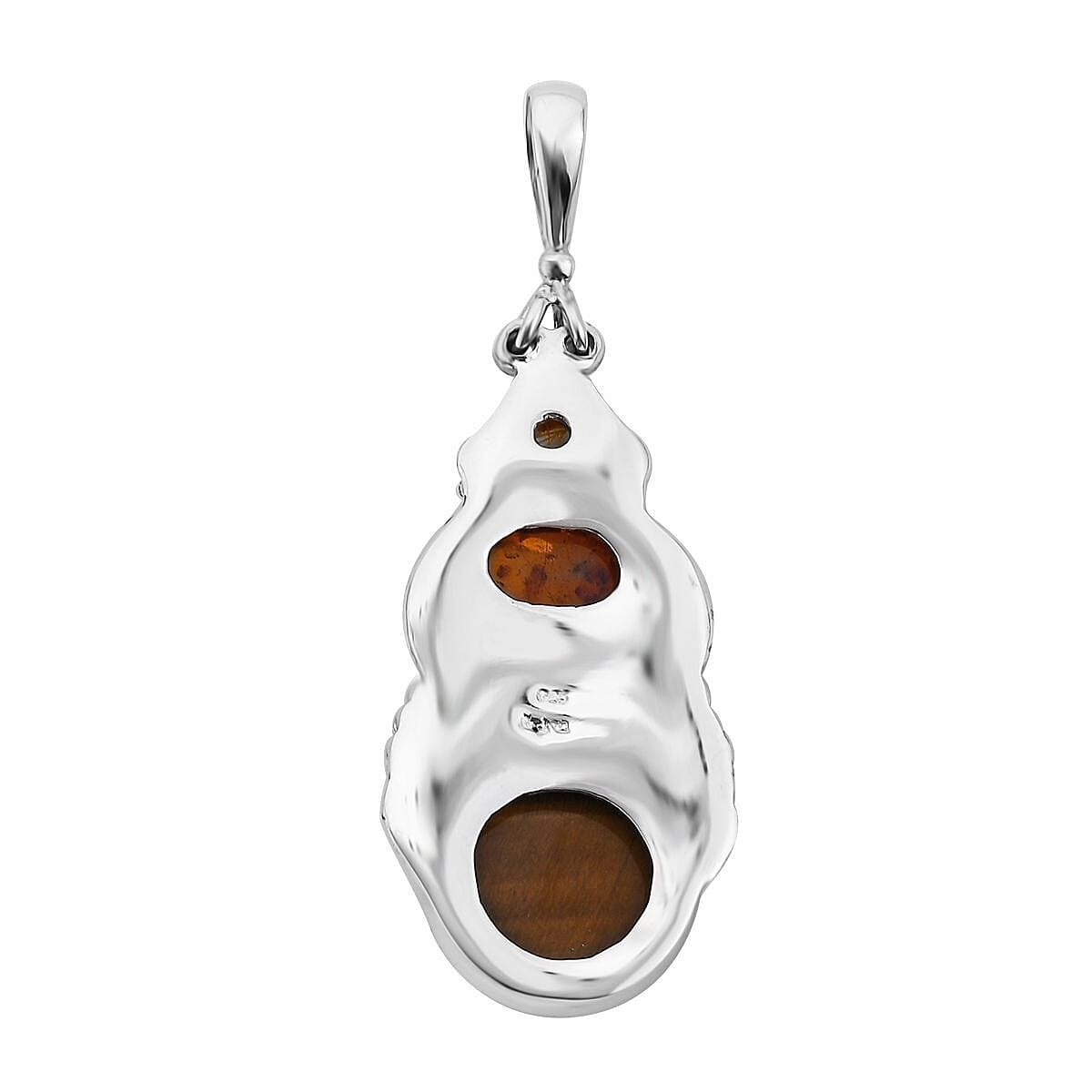 Sajen Silver Tigers Eye Carved and Multi Gemstone Pendant in Sterling Silver 12.70 ctw image number 4