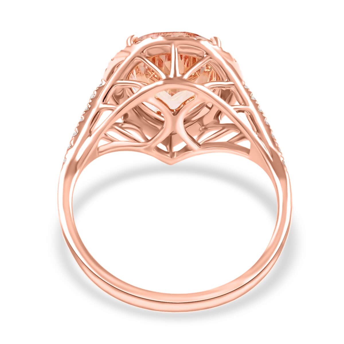 Iliana 18K Rose Gold AAA Marropino Morganite and G-H SI Diamond Split Shank Ring (Size 8.5) 4.30 Grams 4.20 ctw image number 3