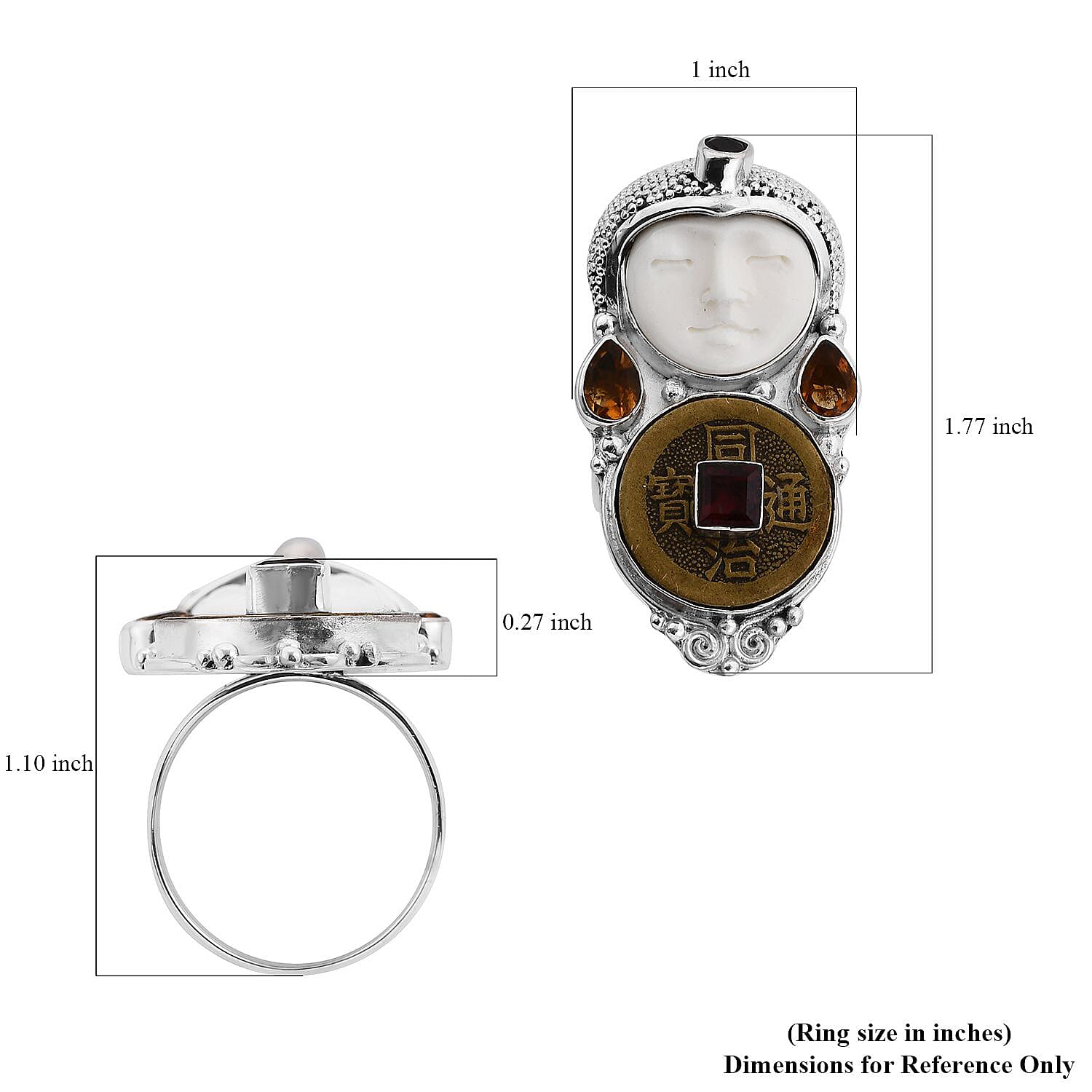 Sajen Silver Carved Bone and Multi Gemstone Ring in Sterling Silver (Size 10.0) 2.20 ctw