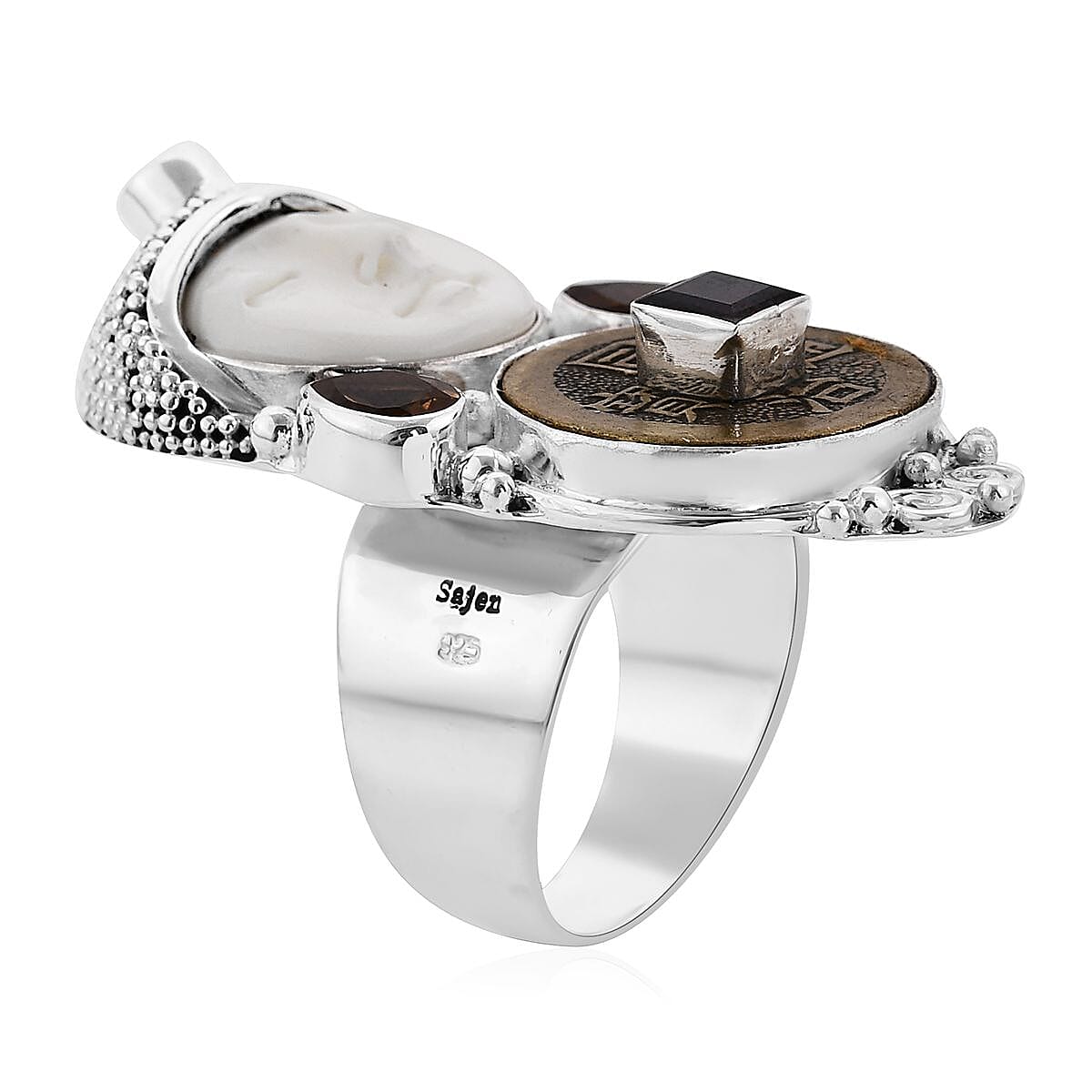 Sajen Silver Carved Bone and Multi Gemstone Ring in Sterling Silver (Size 9.0) 2.20 ctw image number 3