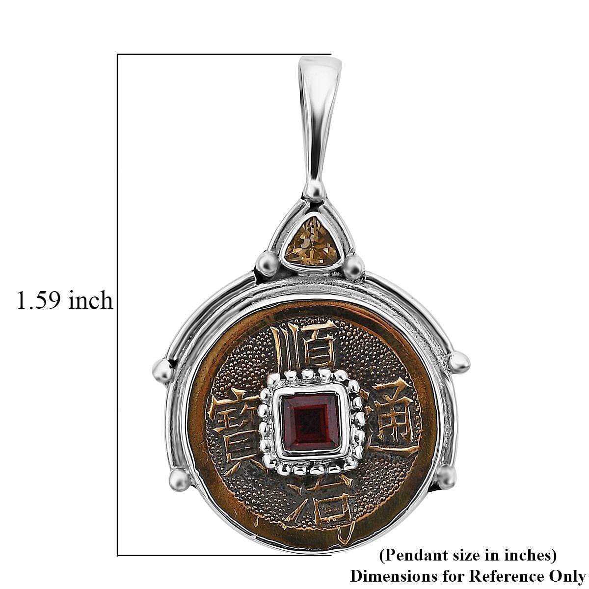 Sajen Silver Brazilian Citrine and Mozambique Garnet Coin Pendant in Sterling Silver 1.10 ctw