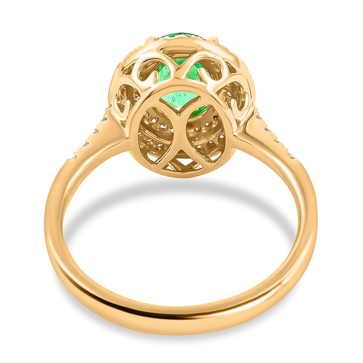 ILIANA 18K Yellow Gold AAA Kagem Zambian Emerald and G-H SI Diamond Halo Ring 4.39 Grams 1.50 ctw