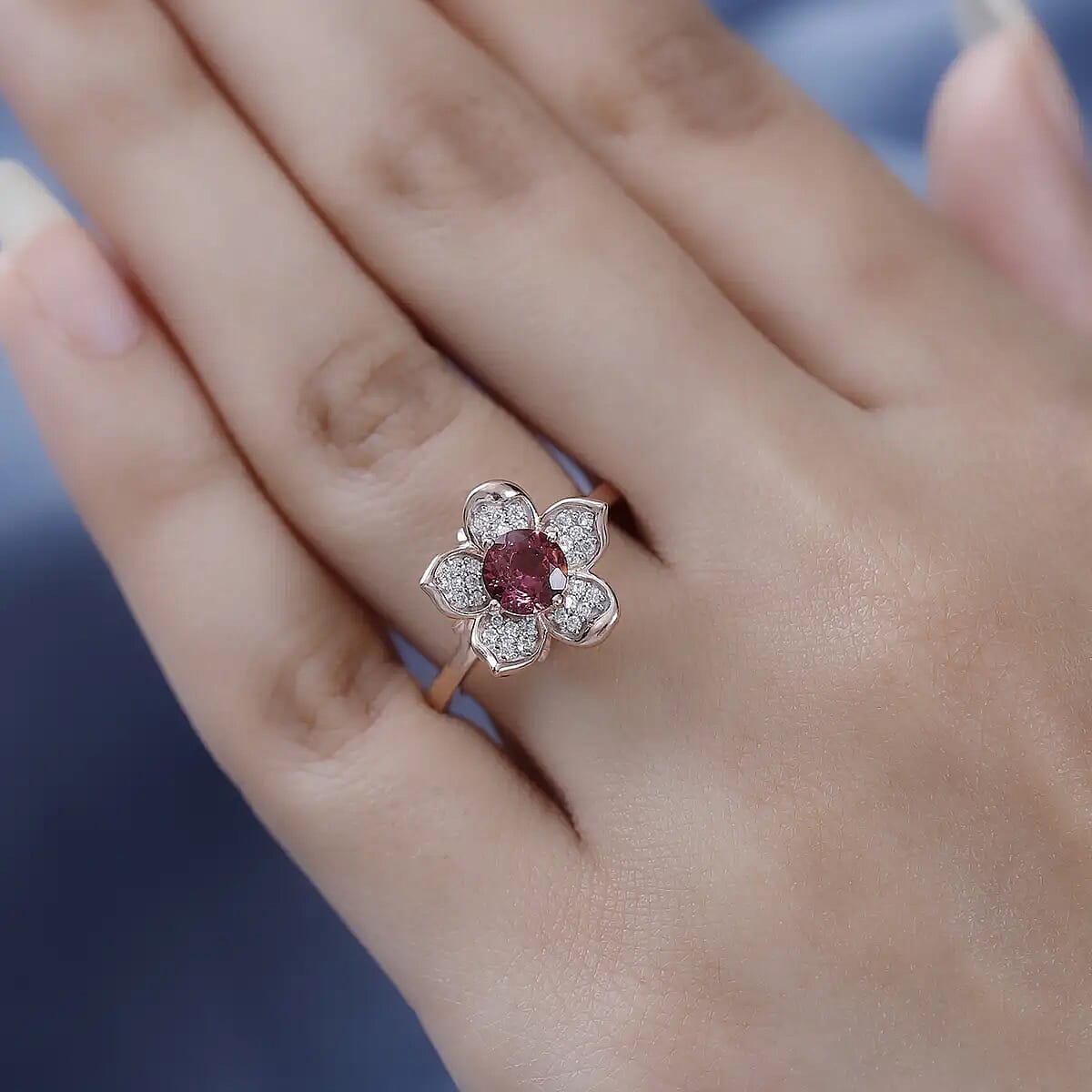 GP Italian Garden Collection Morro Redondo Pink Tourmaline and Moissanite Floral Ring in Vermeil Rose Gold Over Sterling Silver 1.00 ctw image number 5