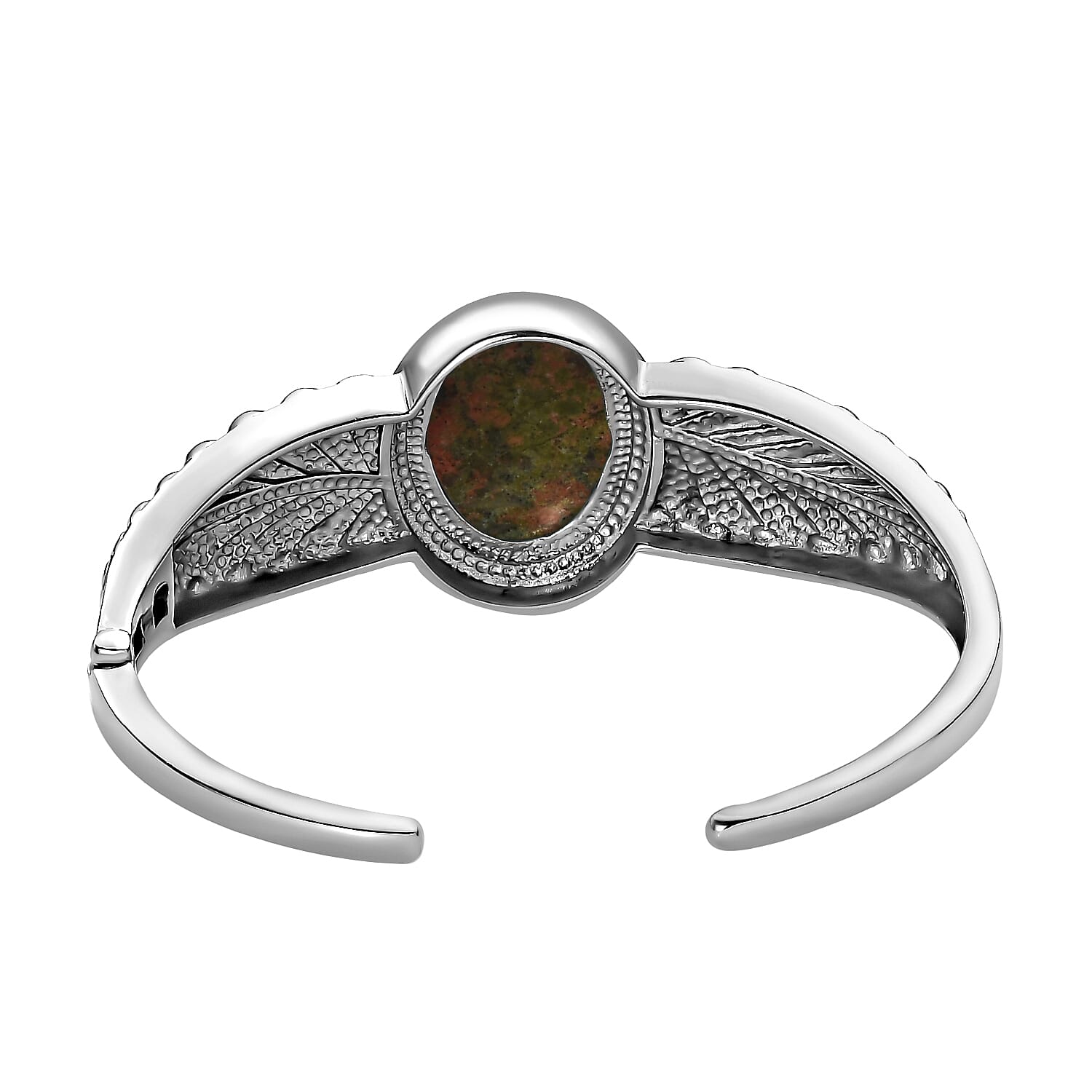Unakite 25.00 ctw Cuff Bracelet Stainless Steel 7.50 In
