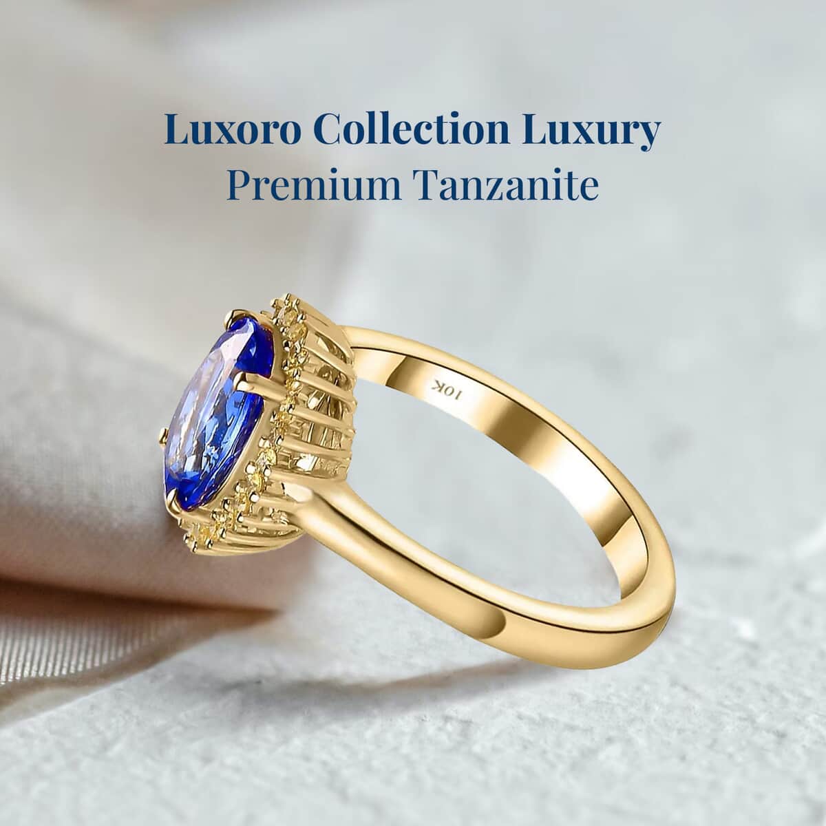 Luxoro 10K Yellow Gold Premium Tanzanite and I3 Natural Yellow Diamond Sunburst Ring (Size 10.0) 3.00 ctw image number 2
