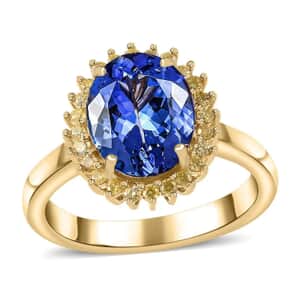 Luxoro 10K Yellow Gold Premium Tanzanite and I3 Natural Yellow Diamond Sunburst Ring (Size 5.0) 3.00 ctw