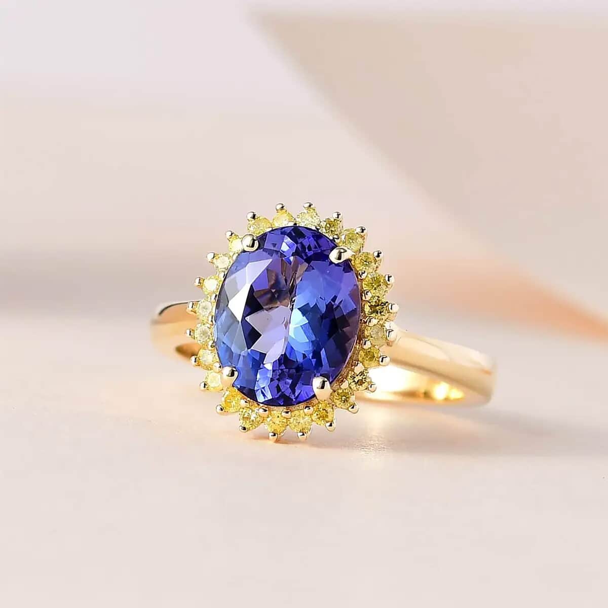 Luxoro 10K Yellow Gold Premium Tanzanite and I3 Natural Yellow Diamond Sunburst Ring (Size 5.0) 3.00 ctw image number 1