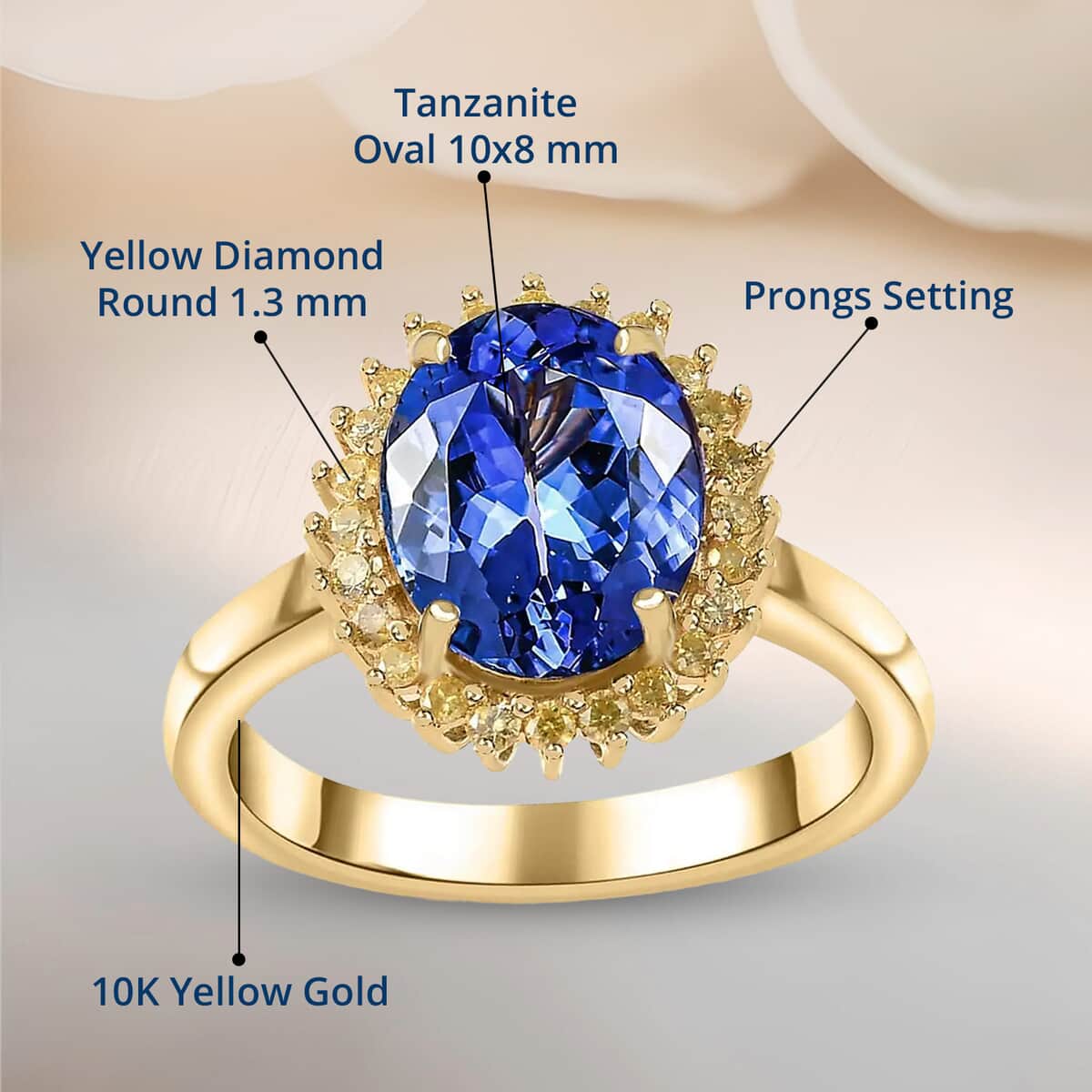 Luxoro 10K Yellow Gold Premium Tanzanite and I3 Natural Yellow Diamond Sunburst Ring (Size 5.0) 3.00 ctw image number 4