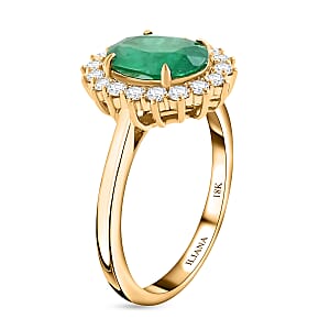 Iliana 18K Yellow Gold AAA Kagem Zambian Emerald and G-H SI Diamond Halo Ring (Size 10.5) 4.90 Grams 3.00 ctw