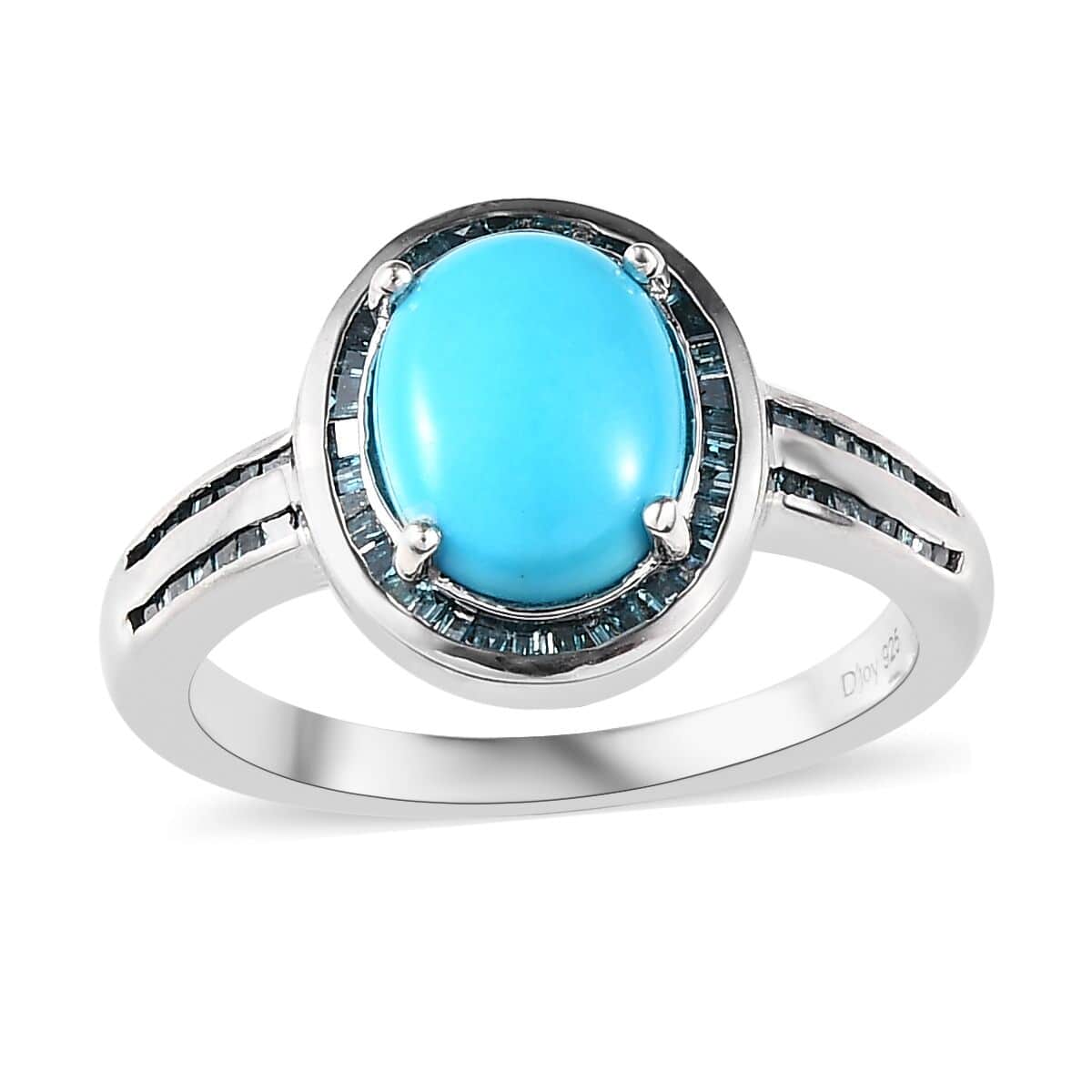 Sleeping Beauty Turquoise and Blue Diamond Halo Ring in Platinum Over Sterling Silver (Size 10.0) 1.90 ctw image number 0