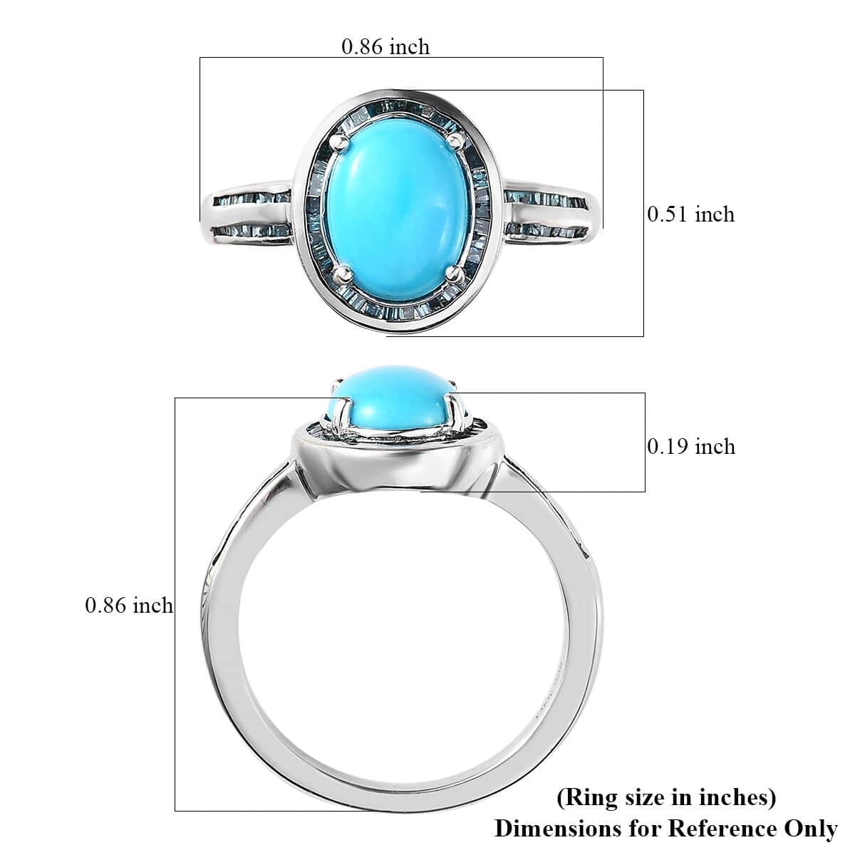 Sleeping Beauty Turquoise and Blue Diamond Halo Ring in Platinum Over Sterling Silver (Size 10.0) 1.90 ctw image number 5
