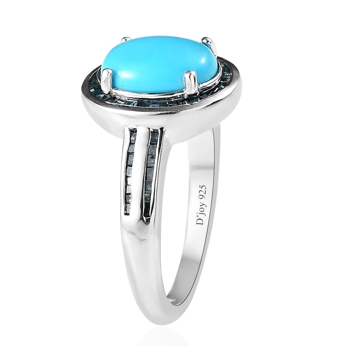 Sleeping Beauty Turquoise and Blue Diamond Halo Ring in Platinum Over Sterling Silver (Size 7.0) 1.90 ctw image number 3